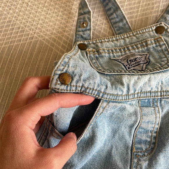 Vintage Guess Baby Overalls 6 Months Denim Shortalls 90s Y2K Infant Made In USA - Picture 8 of 8